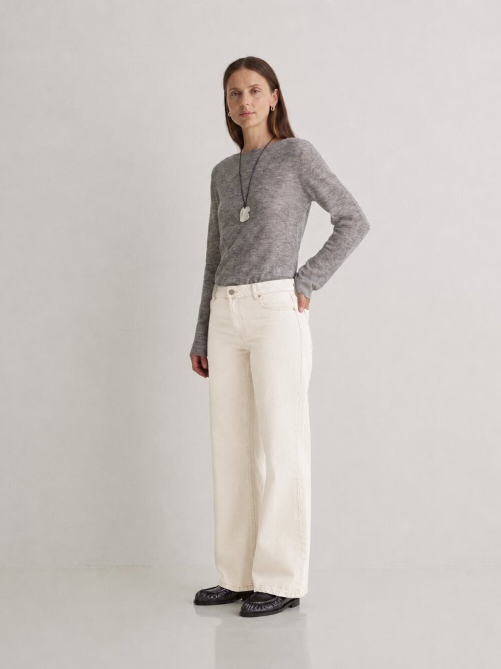 YERSE Ivory White 100% Organic Cotton Denim Mid Rise Wide Leg Jeans, Size M - Picture 3 of 15